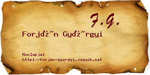 Forján Györgyi névjegykártya